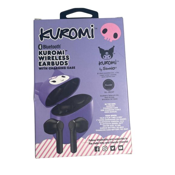 Sanrio Kuromi Hello Kitty Bluetooth Wireless Earbuds Charging Case Built-In Mic - Picture 2 of 4